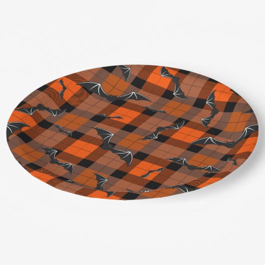 Halloween vleermuizen op plaid papieren bordje (Gekanteld)