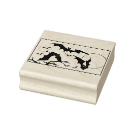 Halloween Vleermuizen Vliegen Met Volle Maan Rubberstempel