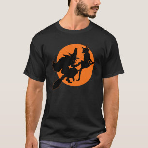  halloween-vliegende heks en zwarte kat t-shirt