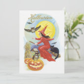  Halloween, vliegende heks met een zwarte kat Kaart (Staand voorkant)