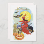  Halloween, vliegende heks met een zwarte kat Kaart (Voorkant / Achterkant)