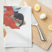  Halloween, vliegende heks met een zwarte kat Theedoek (Quarter Fold)