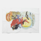  Halloween, vliegende heks met een zwarte kat Theedoek (Horizontaal)