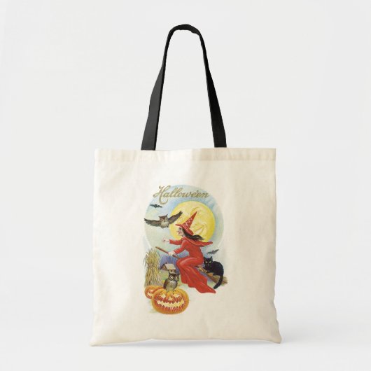  Halloween, vliegende heks met een zwarte kat Tote Bag (Voorkant)