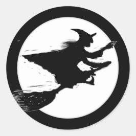Halloween Vliegende Heks Ronde Sticker