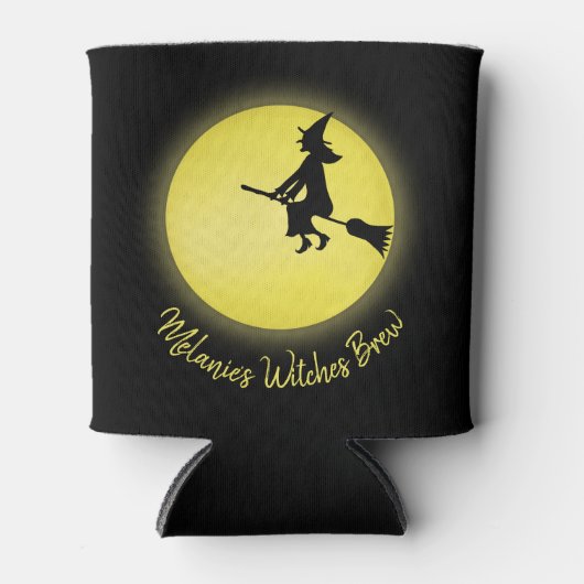 Halloween Vliegende Heks Whimsical Volle Maan Blikjeskoeler (Voorkant)