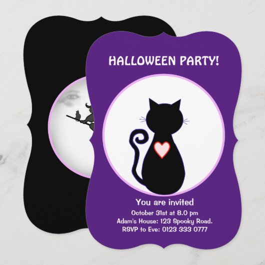 Halloween vliegende heks & zwarte kat kaart (Voorkant / Achterkant)