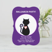 Halloween vliegende heks & zwarte kat kaart (Staand voorkant)