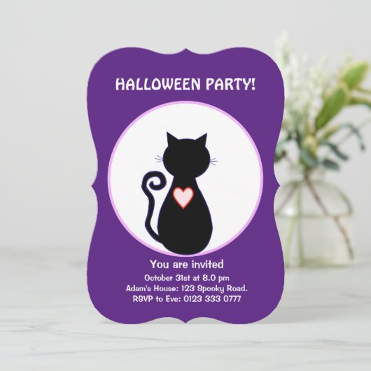 Halloween vliegende heks & zwarte kat kaart (Staand voorkant)