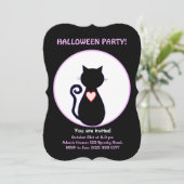 Halloween vliegende heks & zwarte kat kaart (Staand voorkant)