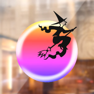Halloween vliegende heks zwarte kat ombre volle ma raamsticker