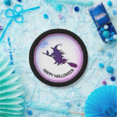 Halloween vliegende heks & zwarte kat papieren bordje (Feest)