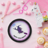 Halloween vliegende heks & zwarte kat papieren bordje (Feest)