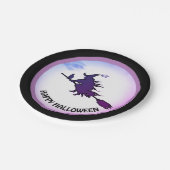 Halloween vliegende heks & zwarte kat papieren bordje (Gekanteld)