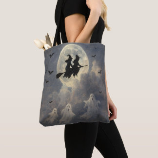 Halloween Vliegende Heksen Vleermuizen en Zwevende Tote Bag