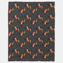 Halloween Vliegende Schattigee Heks met Bezem Hout Fleece Deken