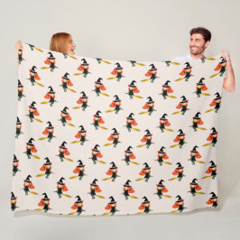 Halloween Vliegende Schattigee Heks met Broom Beig Fleece Deken