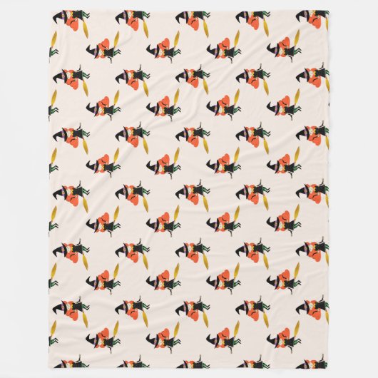 Halloween Vliegende Schattigee Heks met Broom Beig Fleece Deken (Voorkant)