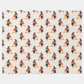Halloween Vliegende Schattigee Heks met Broom Beig Fleece Deken (Voorkant (Horizontaal))