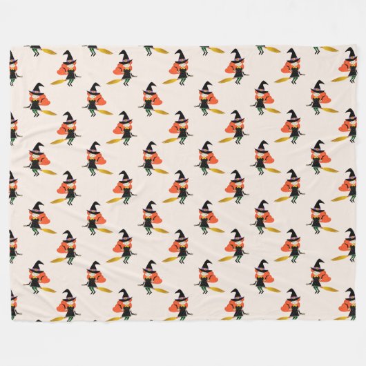 Halloween Vliegende Schattigee Heks met Broom Beig Fleece Deken (Voorkant (Horizontaal))