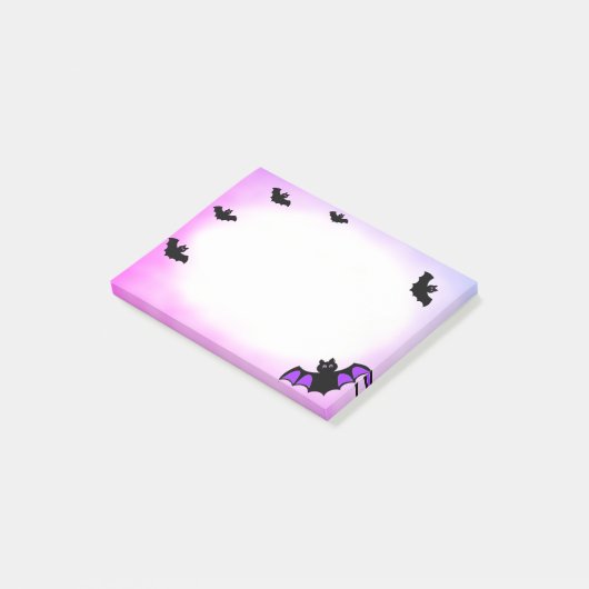 Halloween vliegende vleermuizen op paars en wit post-it® notes (Schuin)