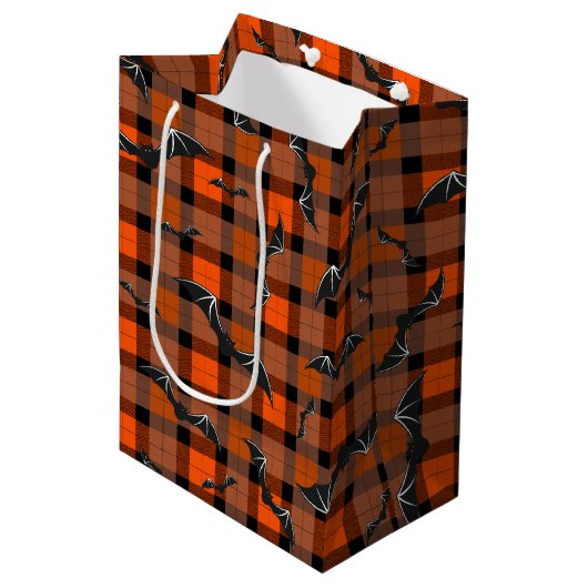Halloween vliegende vleermuizen op plaid medium cadeauzakje (Voorkant Gekanteld)