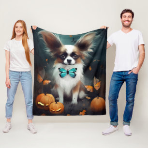 Halloween Vlinderhond Met Pompoenen Griezelen Fleece Deken