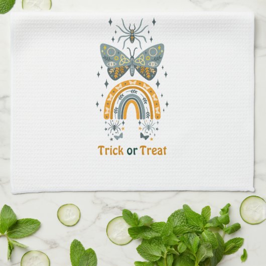 Halloween vlinders, regenboog en spinnen theedoek (Gevouwen)