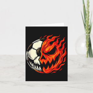 Halloween Voetbal Bal Pompoen Vlam Griezelig Gezic Kaart