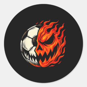 Halloween Voetbal Ll Pompoen Vlam Griezelijk Gezic Ronde Sticker
