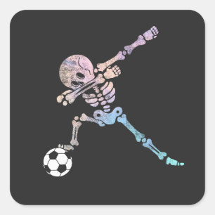 Halloween Voetbal Skelet Dab Pose Vierkante Sticker
