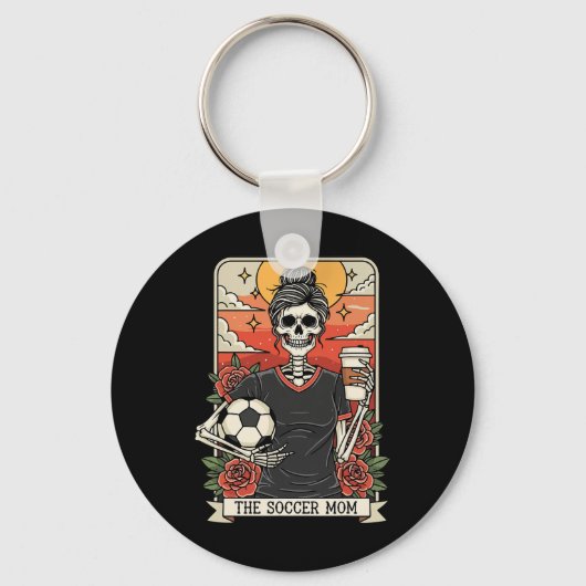 Halloween Voetbalmoeder Grappige Tarotkaart Skelet Sleutelhanger (Voorkant)