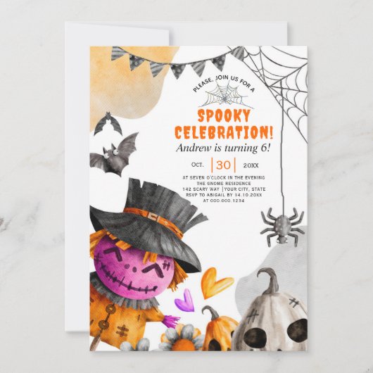 Halloween vogelverschrikker kinderen verjaardag ui kaart (Voorkant)