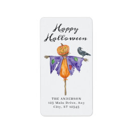 Halloween vogelverschrikker met pompoen etiket