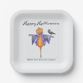 Halloween vogelverschrikker met pompoen papieren bordje