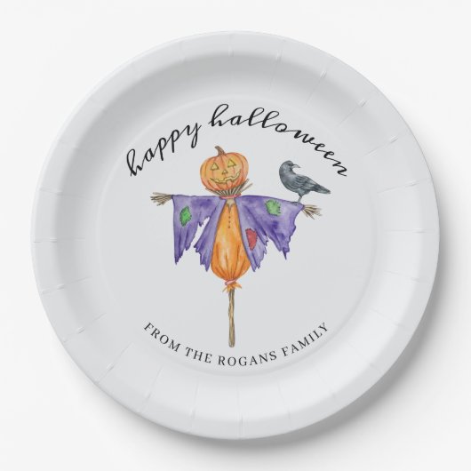 Halloween vogelverschrikker met pompoen papieren bordje (Voorkant)