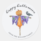 Halloween-vogelverschrikker met pompoen ronde sticker (Voorkant)