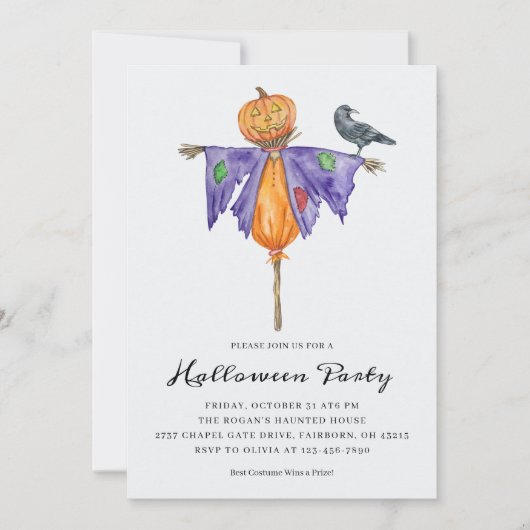 Halloween vogelverschrikker met Pumpkin Party Kaart (Voorkant)