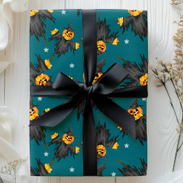 Halloween Vogelverschrikker Pompoenen Vintage Patr Cadeaupapier