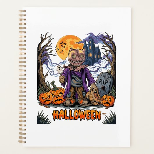 Halloween vogelverschrikker snoepzak pompoenen hek planner (Voorkant)