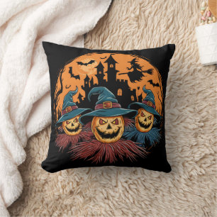 Halloween vogelverschrikker trio in een spookachti kussen