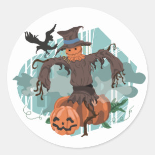 Halloween-vogelverschrikkerscène Ronde Sticker