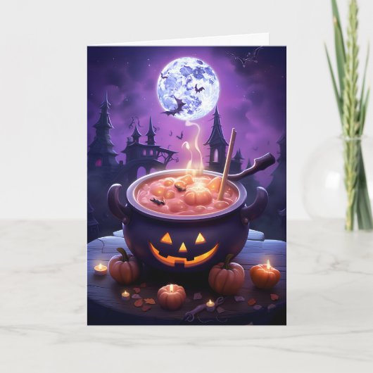 Halloween volle maan ketel illustratie kaart (Voorkant)