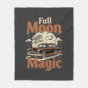 Halloween Volle Maan Magie Vintage Auto Fleece Deken