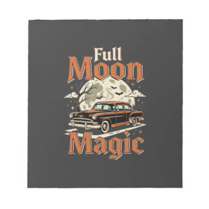 Halloween Volle Maan Magie Vintage Auto Notitieblok