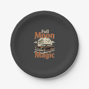 Halloween Volle Maan Magie Vintage Auto Papieren Bordje