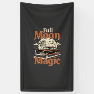 Halloween Volle Maan Magie Vintage Auto Spandoek