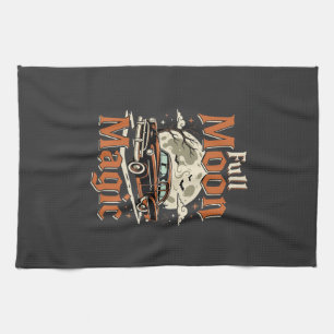 Halloween Volle Maan Magie Vintage Auto Theedoek