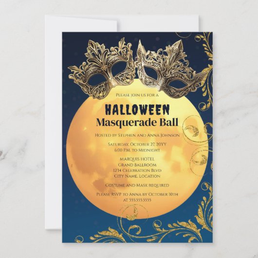 Halloween Volle Maan Masquerade Ball Kaart (Voorkant)