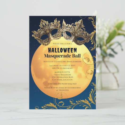 Halloween Volle Maan Masquerade Ball Kaart (Staand voorkant)